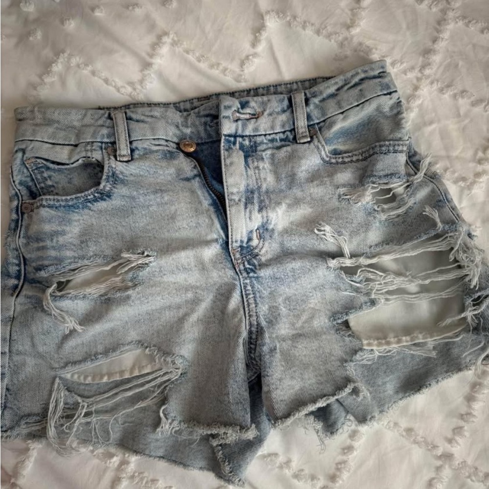 American Eagle Outfitters Light Blue Distressed Jean Shorts